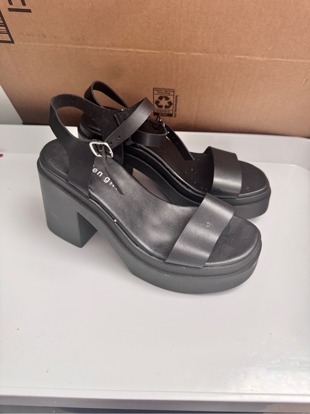 Madden Girl Black Platform Ankle-Strap Block Heels